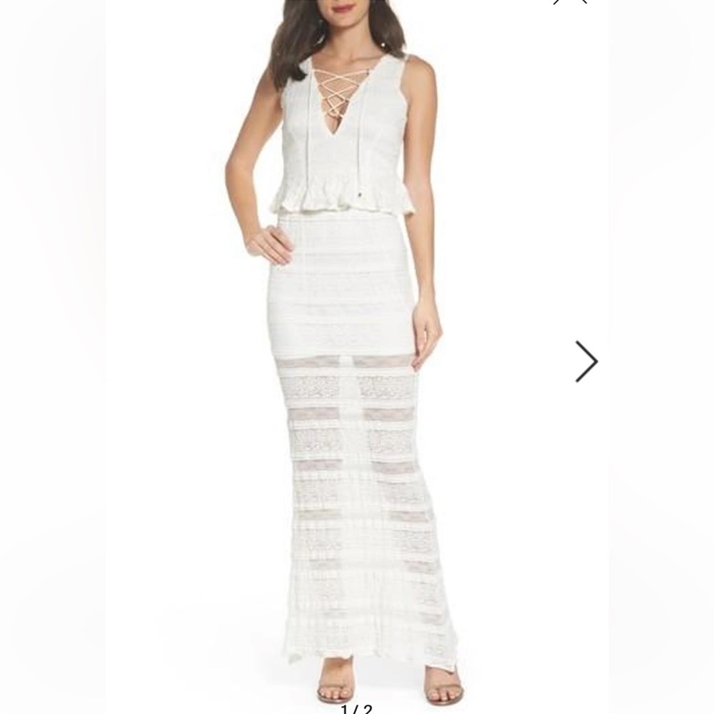 NWT Anthropologie/FoxieDox Makalya Ivory Peplum Lace Maxi Woman’s Dress Medium